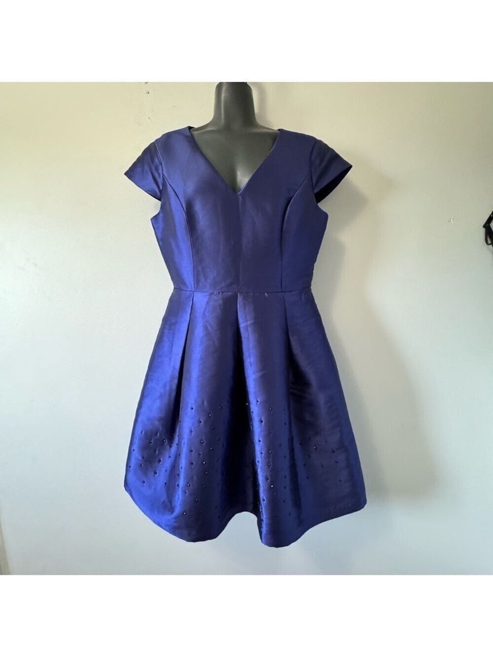 Badgley Mischka Blue Pleated Peplum Mini Dress